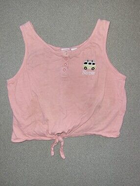 Barbie X Roxy Size 10/M Light Pink Tie-Front Tank with Camper Embroidery